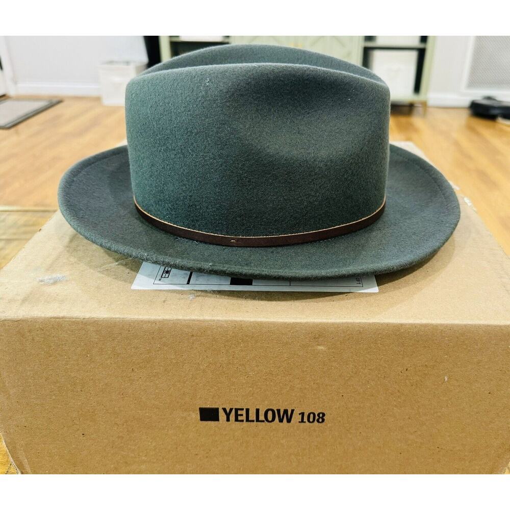 Men’s Fedora Hat Yellow 108 Luke GREY Made in USA 🇺🇸 100% Wool XL New NWT